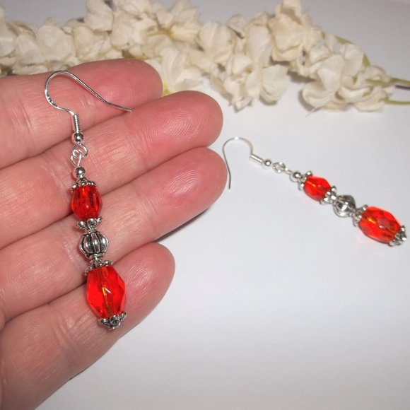 Bright Orange & Silver Earrings Handmade Colorful Bold Jewelry Gift For Her 6716 - Picture 6 of 8
